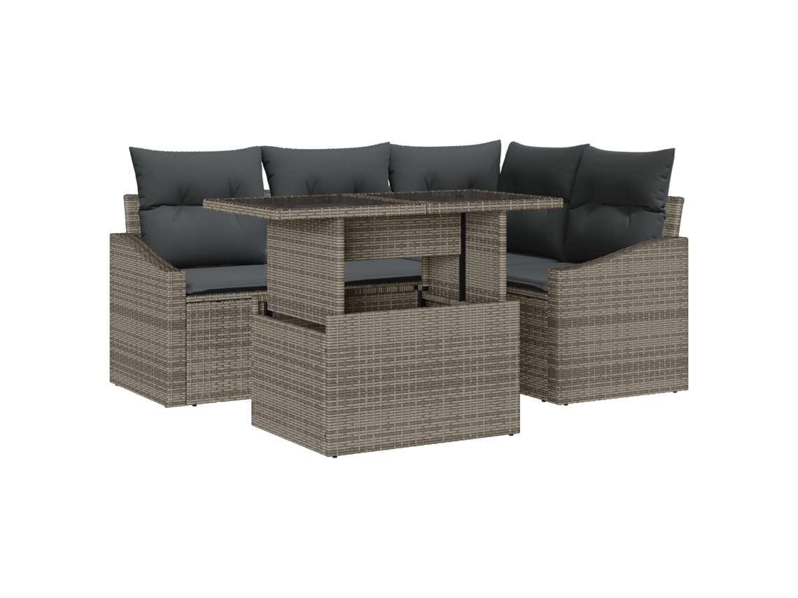 Conjunto 5 Conjunto De Jardim Vidaxl Cinzento Vime Pe (100 X 55 X 73 Cm)