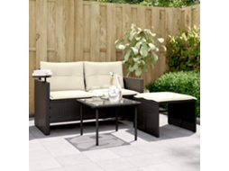 Vidaxl 3 Pcs Conjunto Sofás De Jardim Com Almofadões Vime Pe Preto
