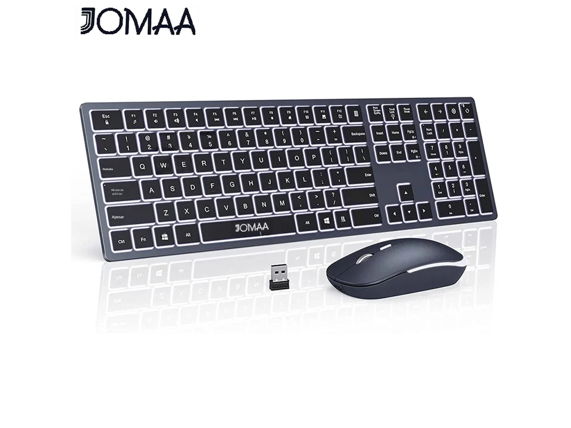 (português) Conjunto Completo De Teclado E Mouse Sem Fio Retroiluminados, Com Clique Silencioso Via Usb E Recarregável.