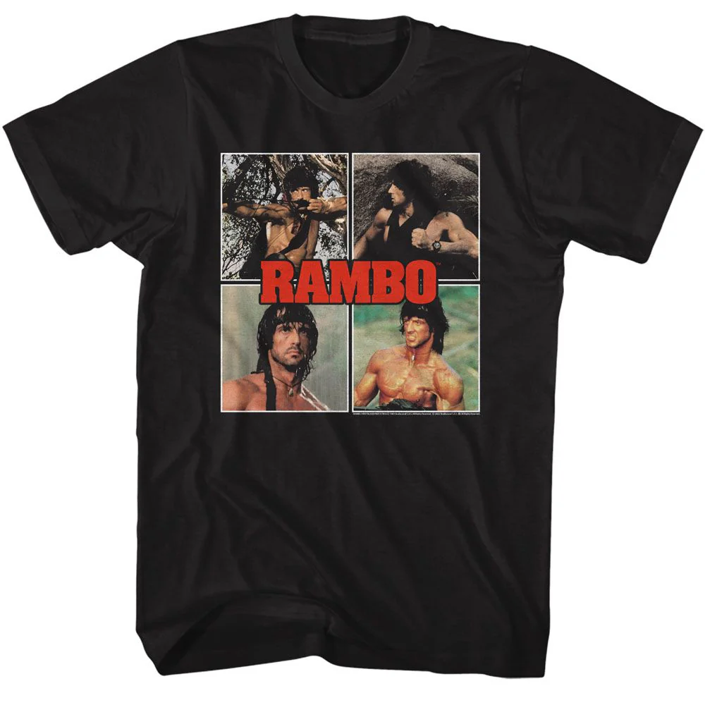 Unisex Adult T-shirt Rockinstone Rambo Movie Multi Image Black Sizexxxl
