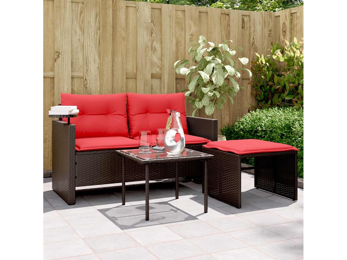 Vidaxl Conjunto De Sofá De Jardim De 3 Peças Com Almofadas Em Rattan Sintético Marrom