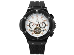 Relógio masculino Forsining automático mecânico com pulseira de silicone, mostrador analógico redondo, branco.