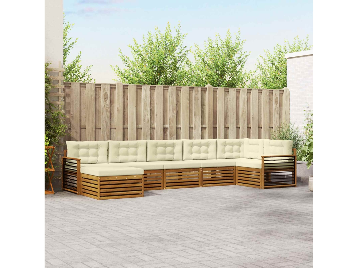 Vidaxl Conjunto De Sofás Para Exterior 7 Unid. Natural E Creme