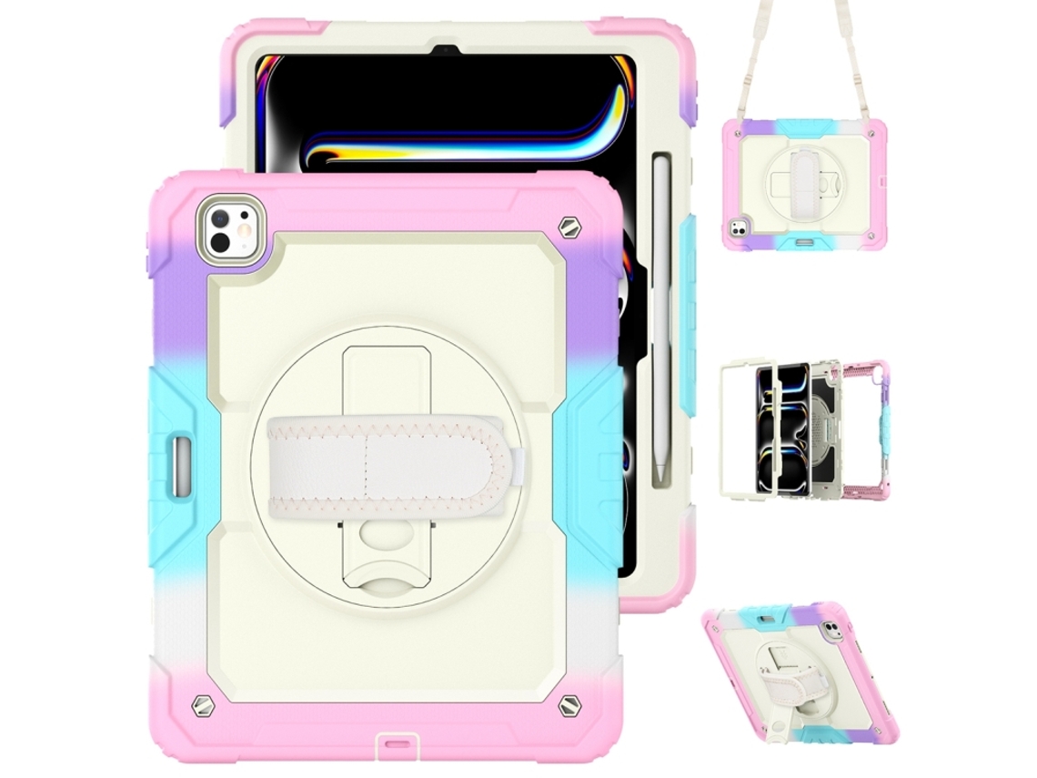 Capa Para Ipad Pro 13 2025/2024 13 Polegadas À Prova De Choque,com Suporte E Alça De Ombrorosa Arco-íris