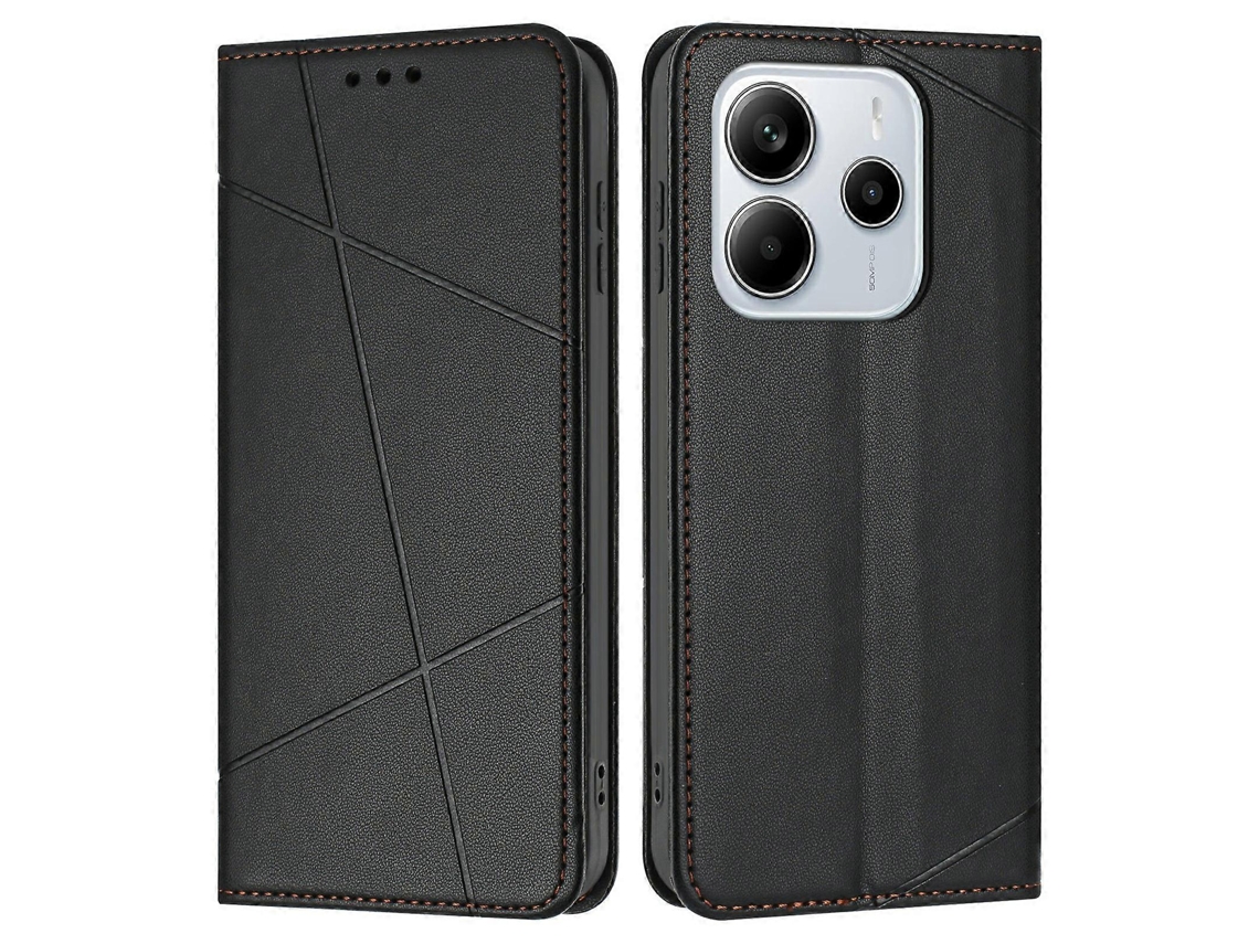 Capa Tipo Carteira Com Suporte De Couro Estampado E Alça De Pulso Preta Para Xiaomi Redmi Note 14 4g (163,25 Mm)