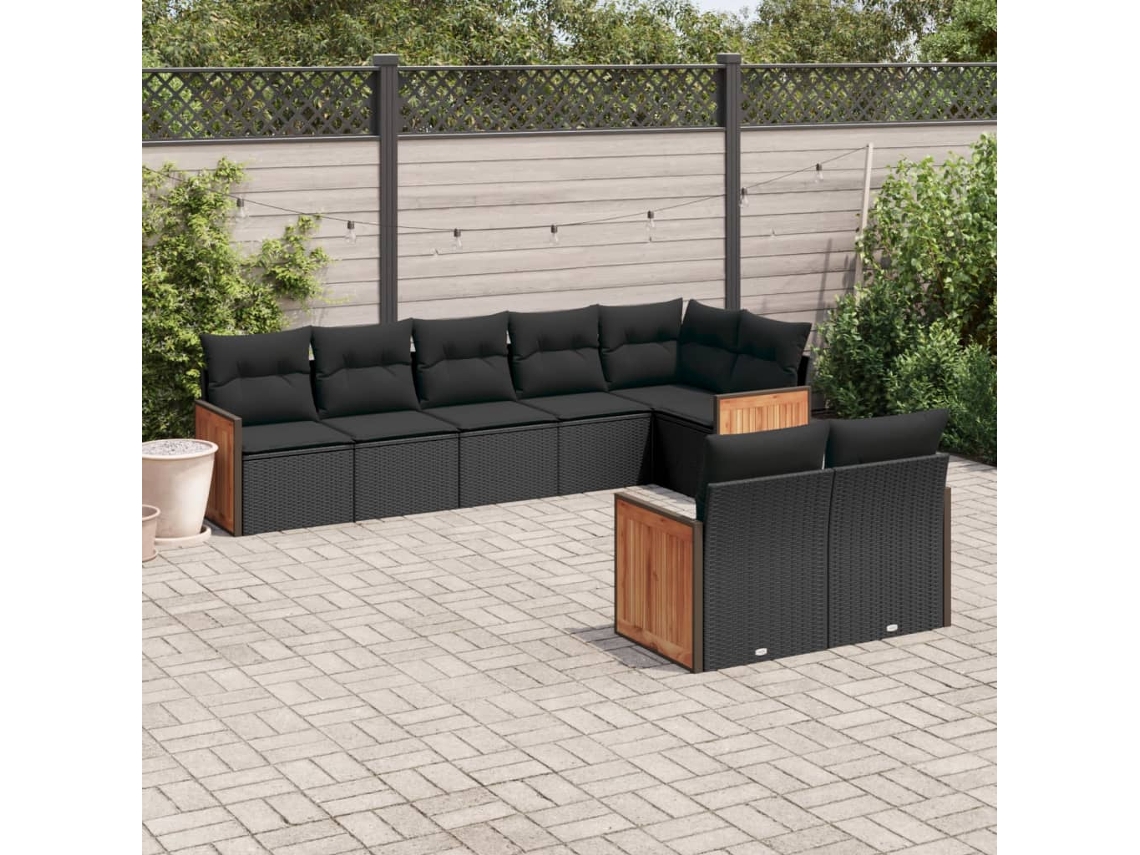 Conjunto de 8 Sofás de Jardim com Almofadas Vime Pe Preto Dkd Home Decor