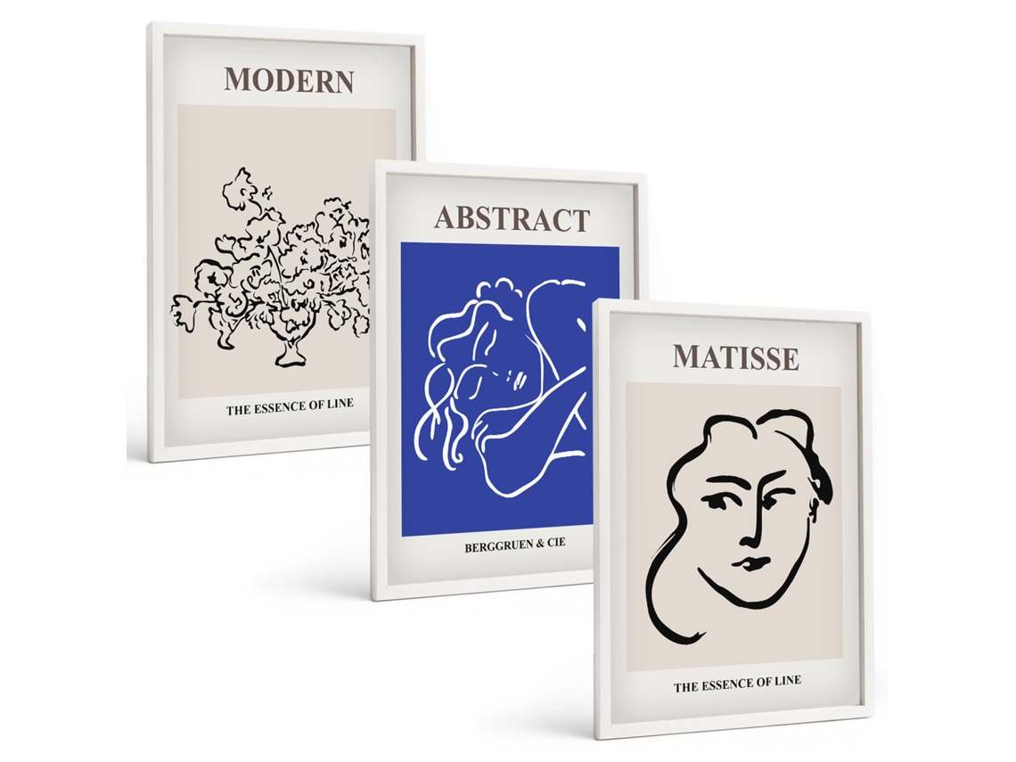 Composição De Quadros Pôsteres Modernos De Matisse Moldura Branca Quadros Para O Escritório Espelharte (3 Piezas De 40x60 Cm)