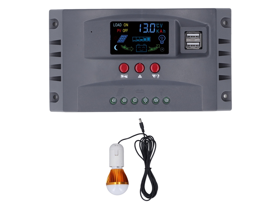 Controlador de carga solar MPPT com LCD e luz