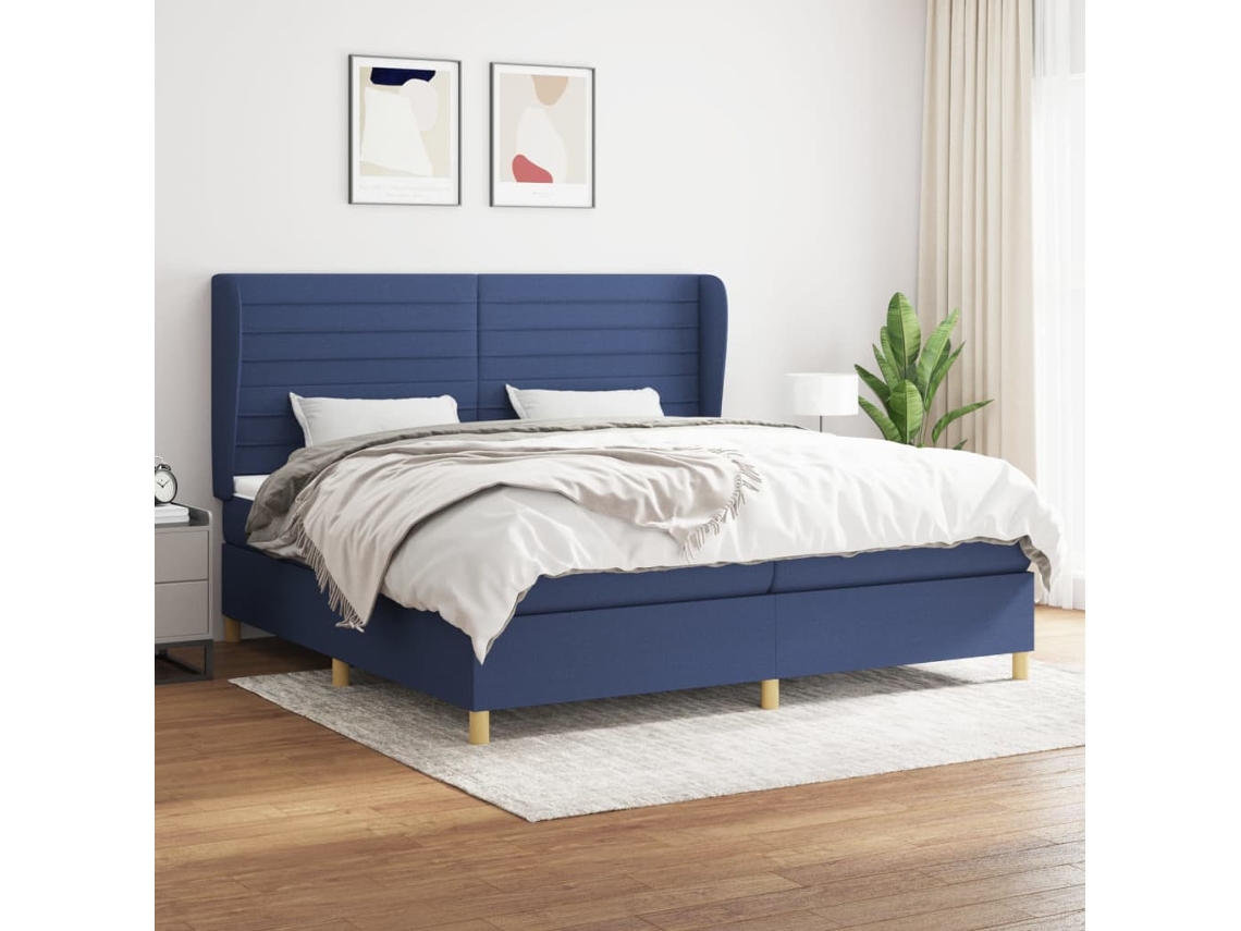Vidaxl Cama Com Molas/colchão 200x200 Cm Tecido Azul