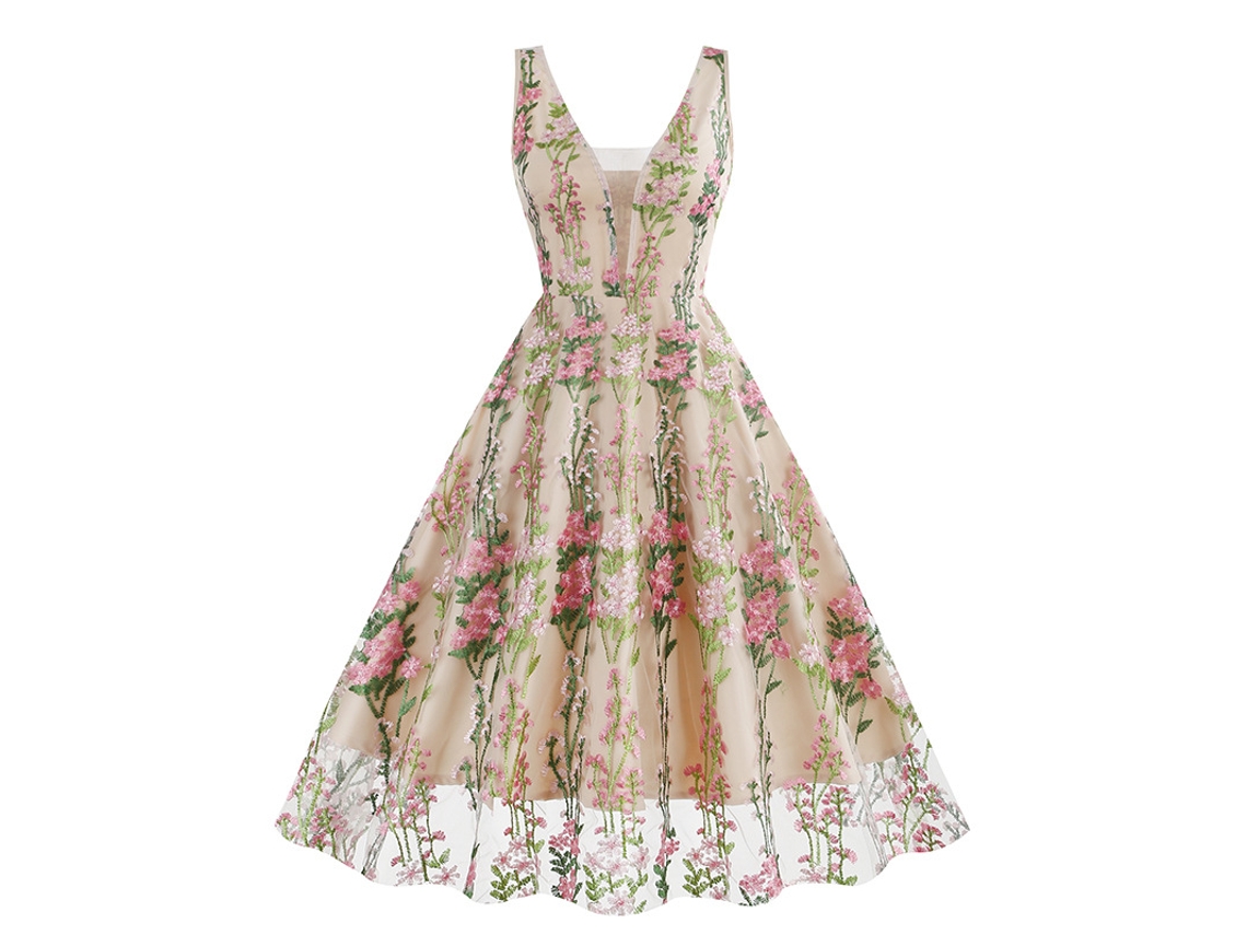 Roupas de Natal com Decote em V Sem Mangas Bordado Pesado Vestido Vintage S