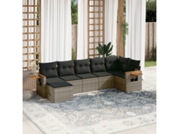 Vidaxl 7 Pcs Conjunto Sofás P/ Jardim C/ Almofadões Vime Pe Cinzento