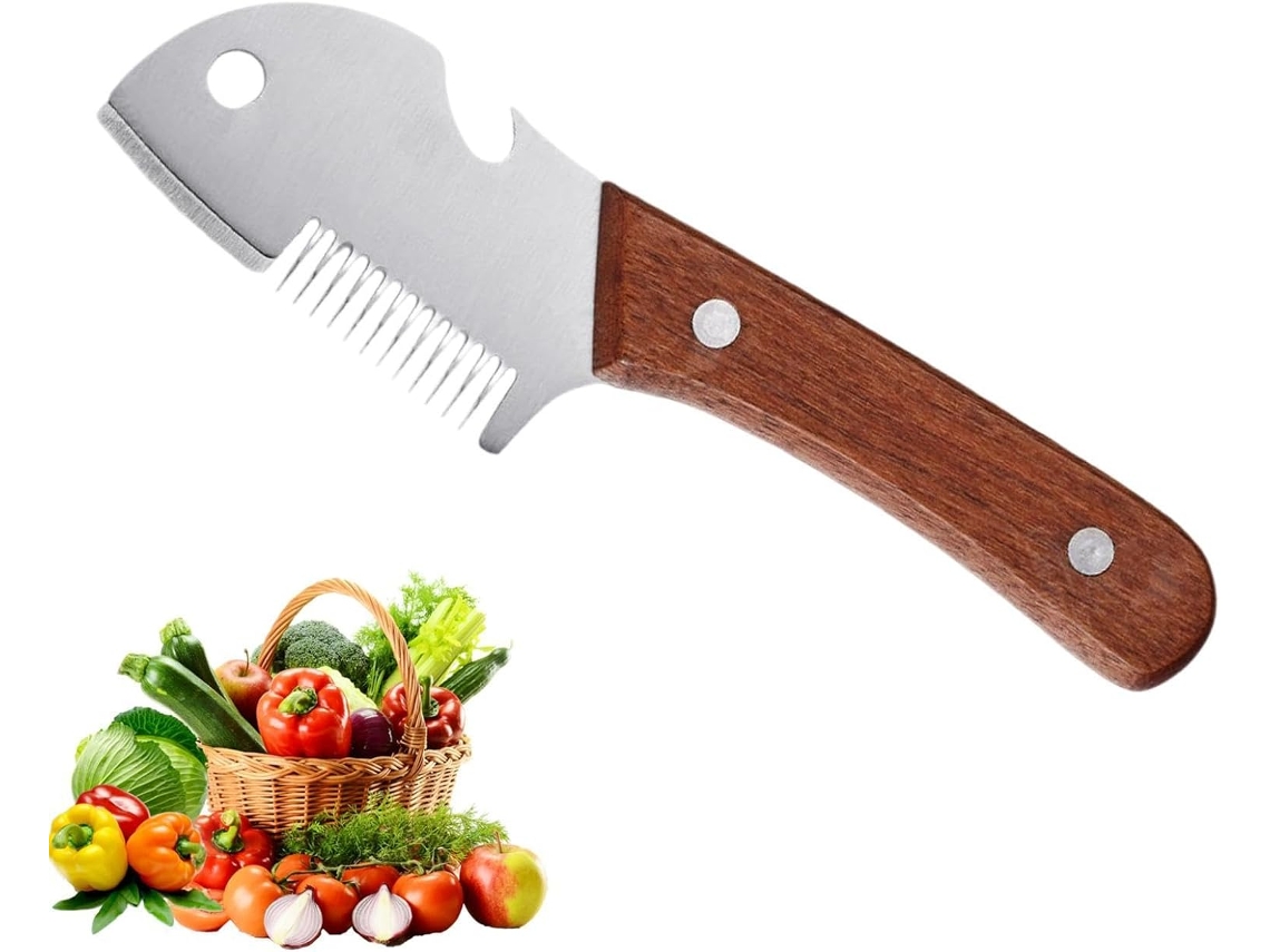 Cortador De Cebolinha Com Cabo Ergonômico, Aço Inoxidável E Madeira