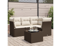 Vidaxl 5 Pcs Conjunto Sofás P/ Jardim C/ Almofadões Vime Pe Castanho