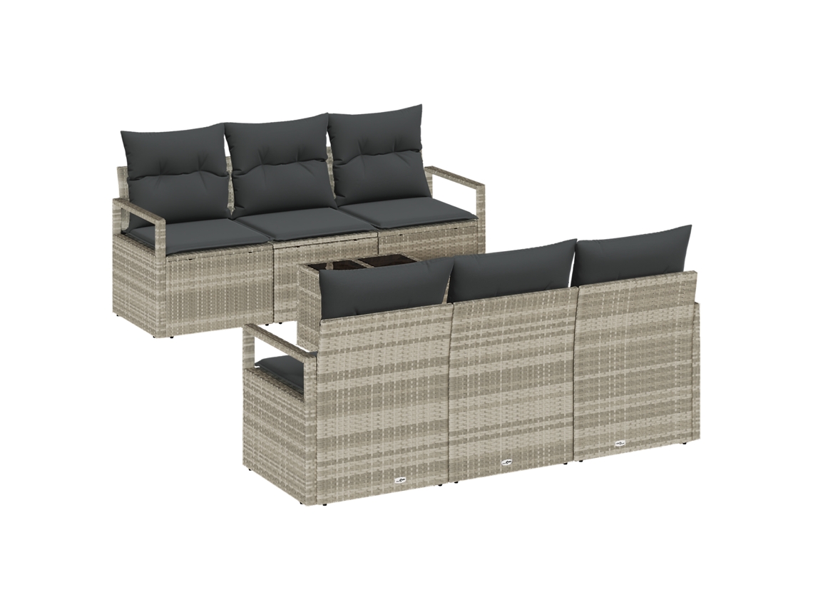 Conjunto 7 Sofá De Jardim Vidaxl Cinzento-claro Vime Pe (175 X 62 X 85 Cm)