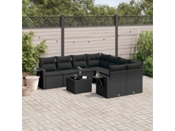 Vidaxl 9 Pcs Conjunto De Sofás P/ Jardim C/ Almofadões Vime Pe Preto
