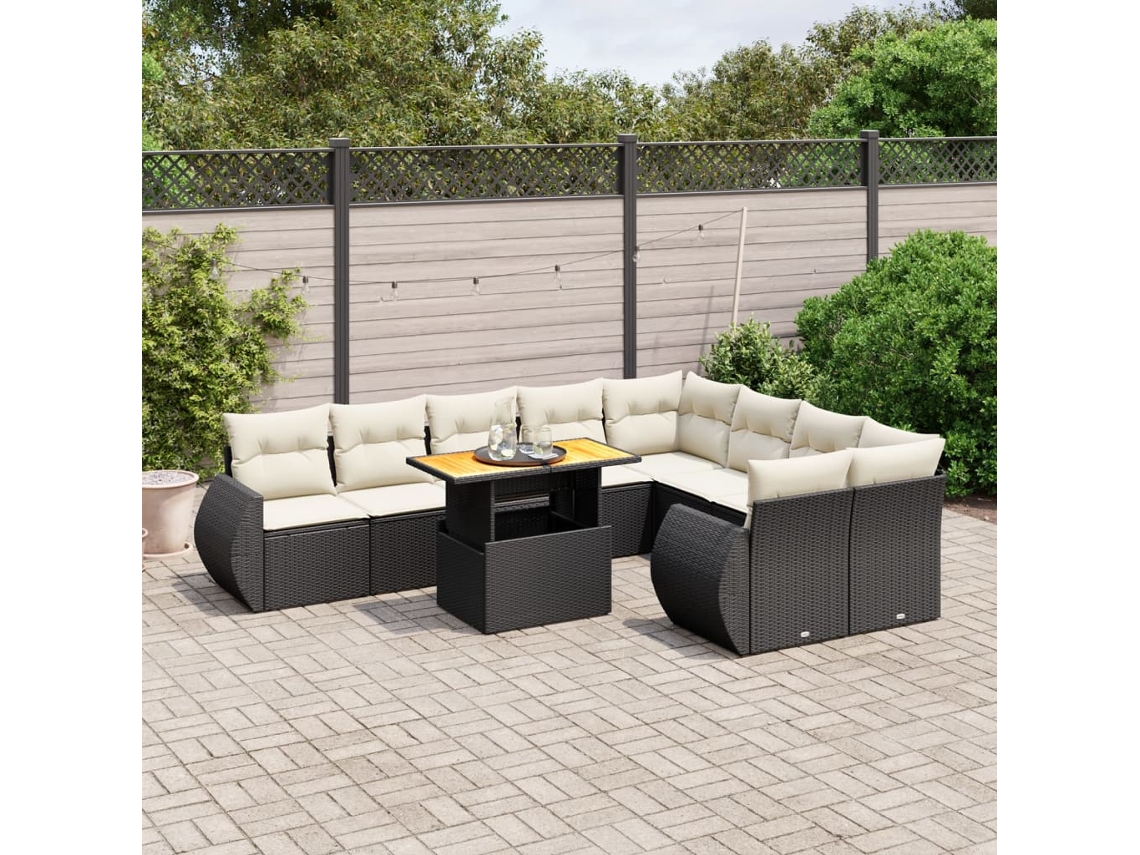 Vidaxl 10 Pcs Conjunto Sofás De Jardim C/ Almofadões Vime Pe Preto