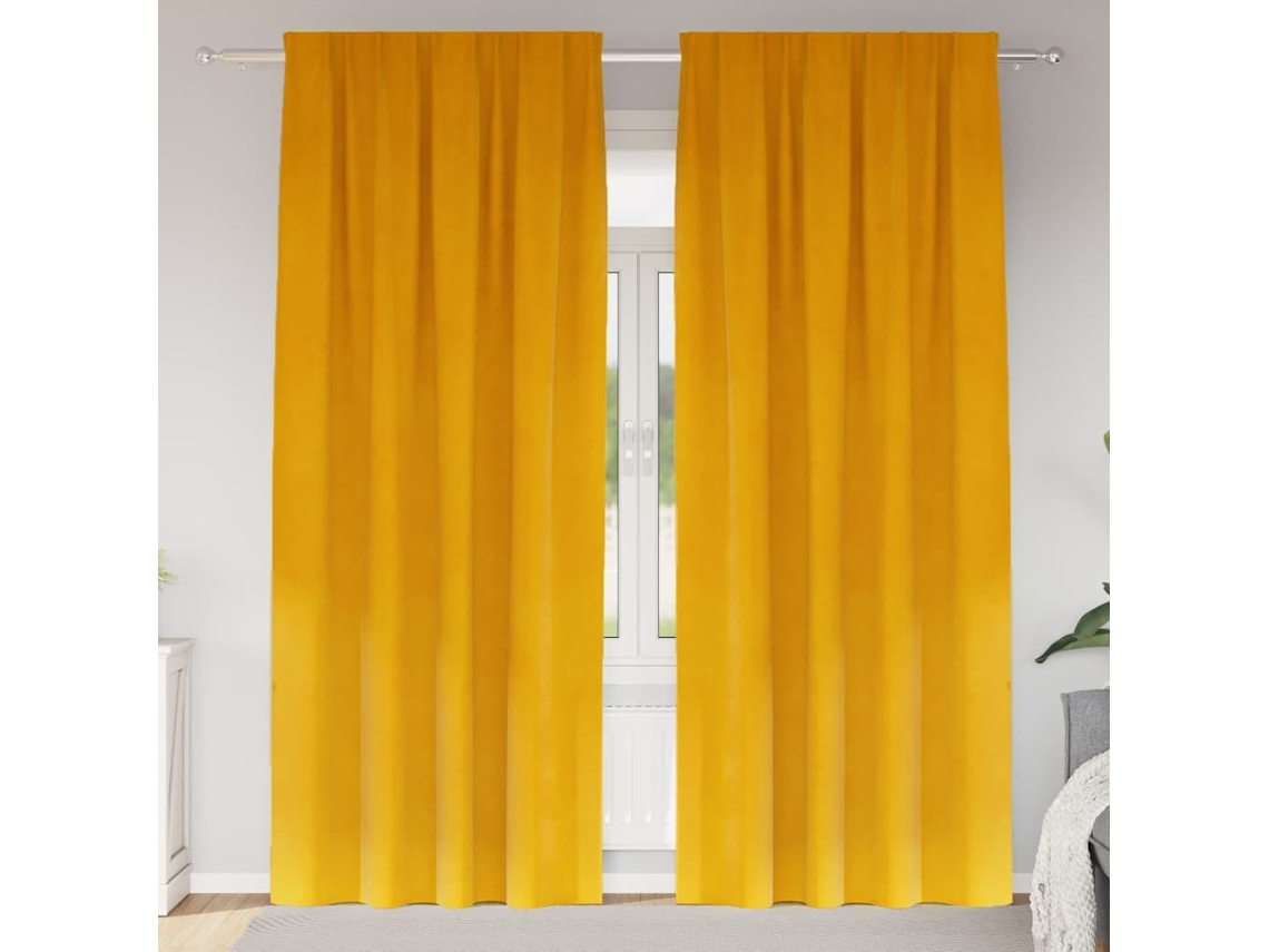 Vidaxl Cortinas Opacas 2 Unid. Amarelo-mostarda 140 X 245 Cm Veludo