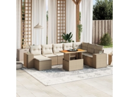 Vidaxl 9 Pcs Conjunto de Sofás P/ Jardim com Almofadões Vime Pe Bege