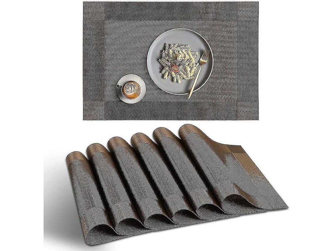 2026 6 Pacotes de Mesa Anti deslizantes Resistentes Ao Calor de Pvc Laváveis, Design Elegante, 45x30 Cm, Marrom