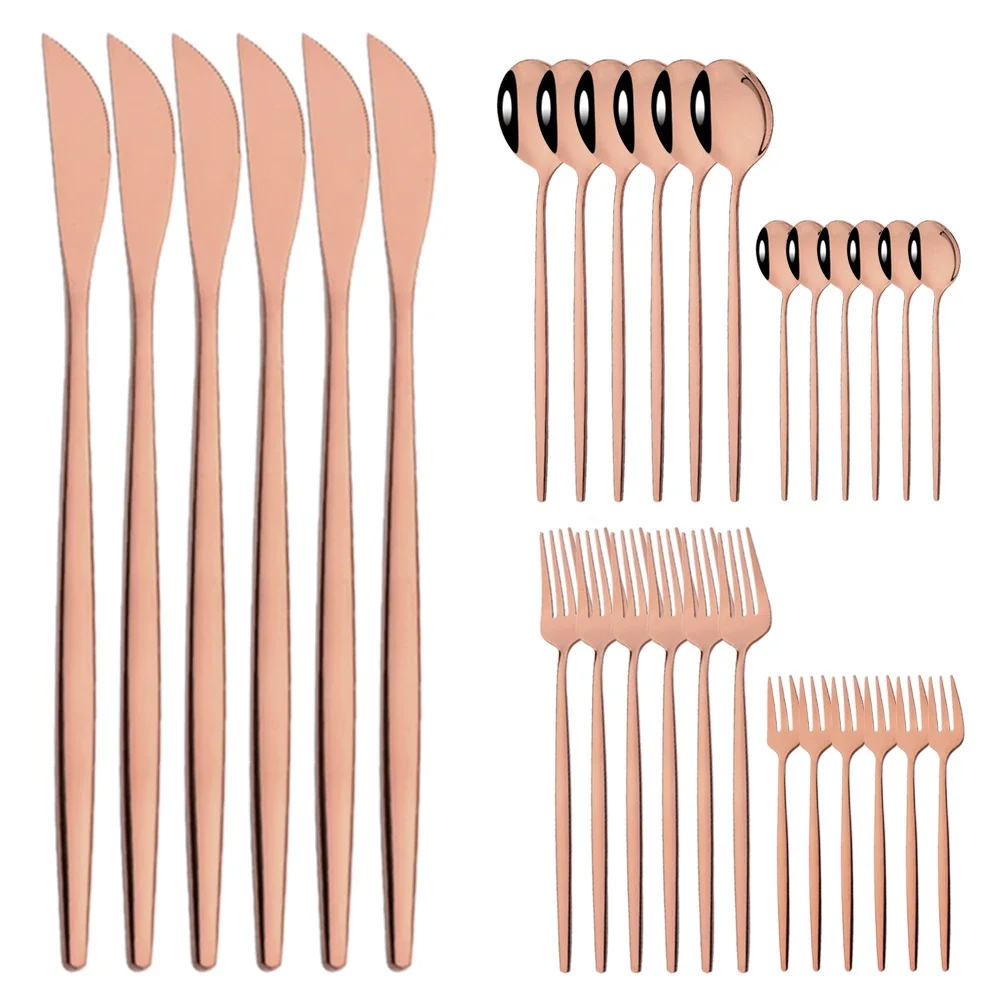 MDUG (conjunto de Talheres de Aço Inoxidável em Tom Ouro Rosa, com 30 Peças, Incluindo Faca, Garfo para Frutas, Colher, Etc.)