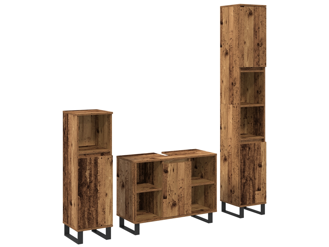 Conjunto 3 Armazenamento Para Banheiro Vidaxl Castanho Derivados De Madeira (30 X 30 X 180 Cm)