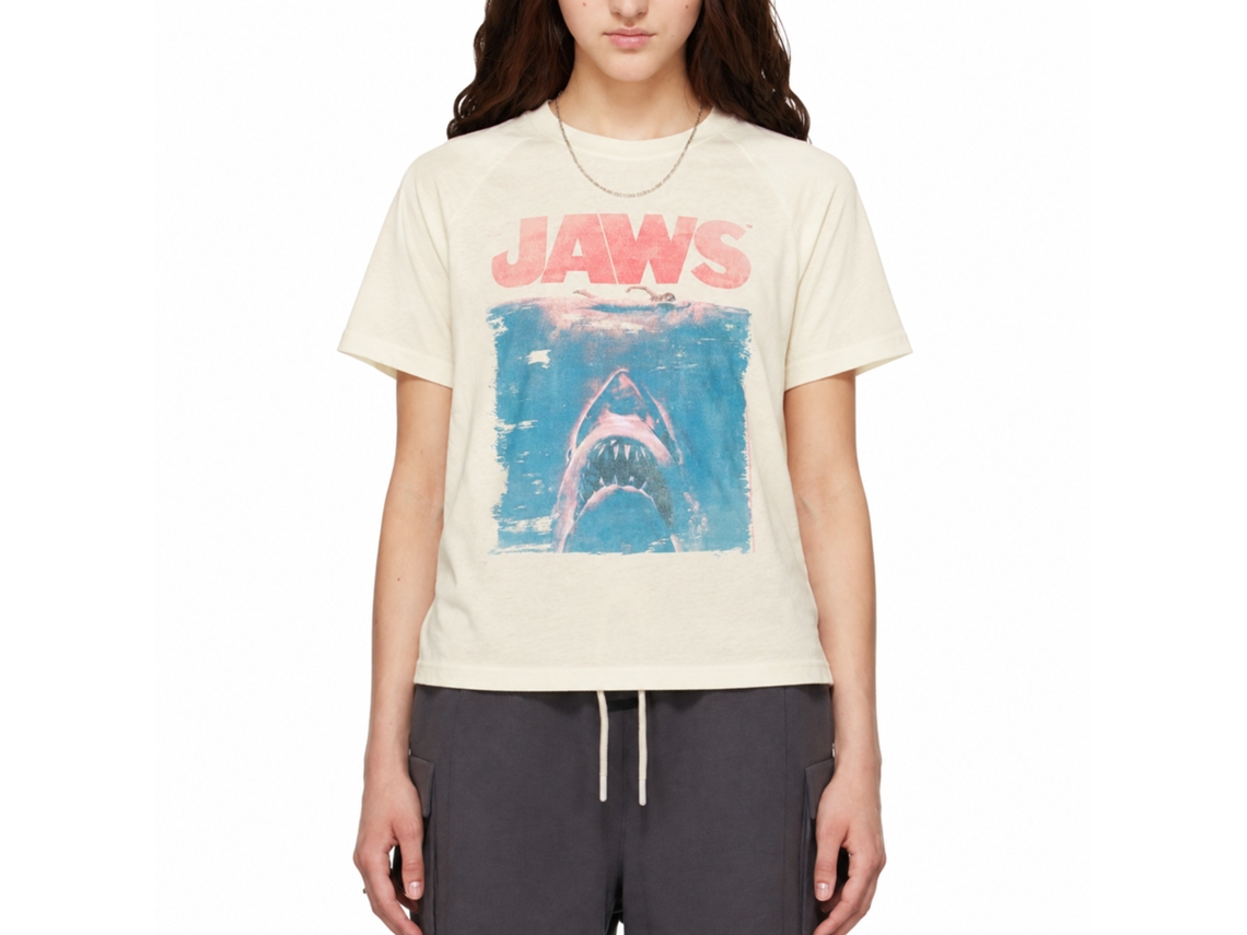 Rockinstone Jaws Movie Fade Solid Natural Adult T-shirt Size:m