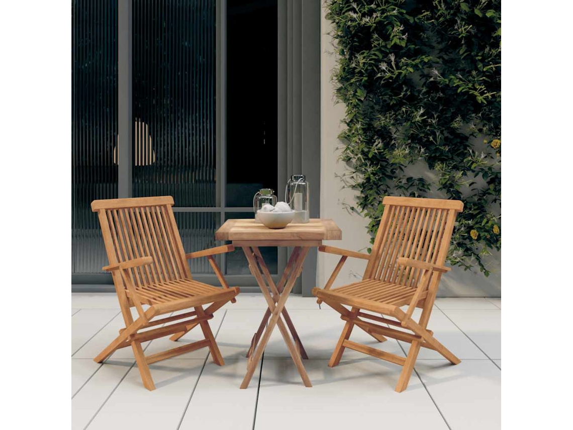Vidaxl 3 Pcs Conjunto De Jantar Para Jardim Madeira De Teca Maciça