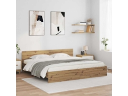 Vidaxl Estrutura Da Cama Com Fitas Led Carvalho Artesanal 180 X 200 Cm