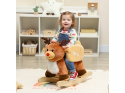 Bebê Rena de Pelúcia Cavalo de Balanço Infantil para Berço, 65x35x59 Cm, Marrom, com Canções de Ninar Idade 18 a 36 Meses