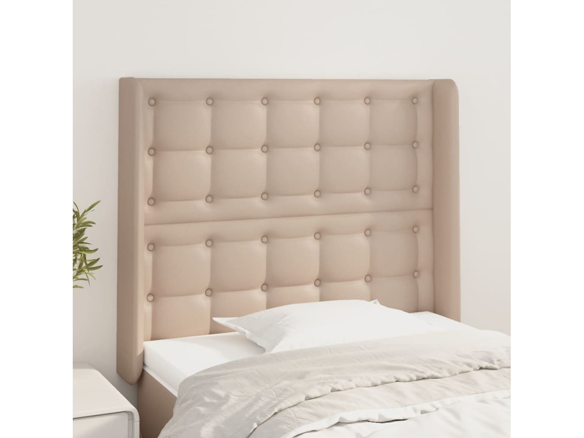 Vidaxl Cabeceira Cama C/ Abas Couro Artif. 83x16x118/128cm Cappuccino