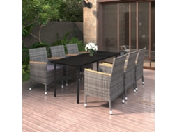 Pcs Conjunto De Jantar P/ Jardim C/ Almofadões Vime Pe/vidro Dkd Home Decor