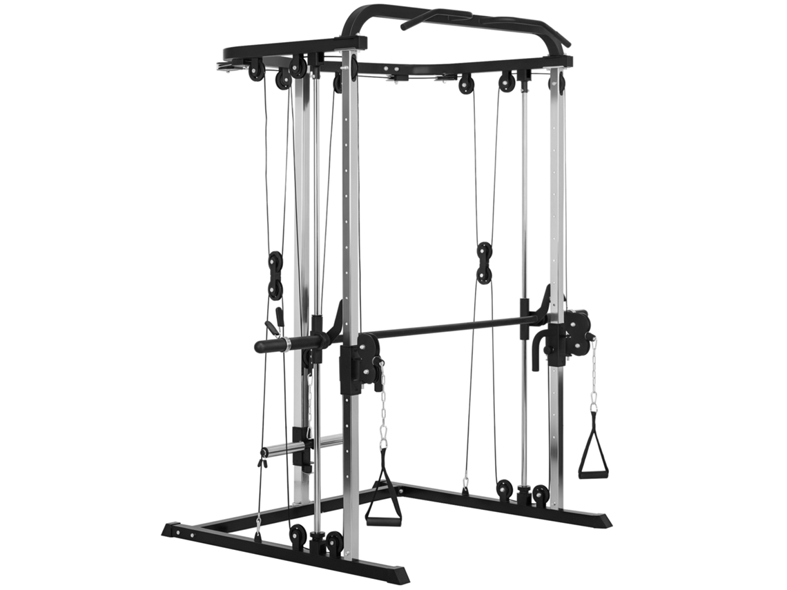 Máquina Multifuncional de Musculação com Stand para Agachamento e Barra de Peso para Treinamento Físico Preto op