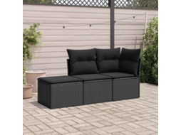 Vidaxl 3 Pcs Conjunto Sofás De Jardim Com Almofadões Vime Pe Preto