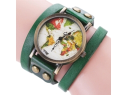 Relógio de Pulso Feminino Ccq de Camada Múltipla Mostrador Mapa Retro Pulseira Pu Verde