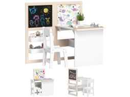 Mesa e Cadeira Infantil com Prateleiras e Rolo de Papel Branco S/MARCA