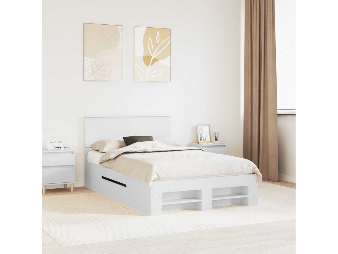 Vidaxl Estrutura Da Cama Branco 137 X 203 Cm Derivados De Madeira