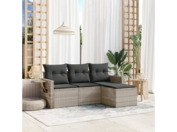 Vidaxl 4 Pcs Conj. Sofás Jardim C/ Almofadões Vime Pe Cinzento-claro