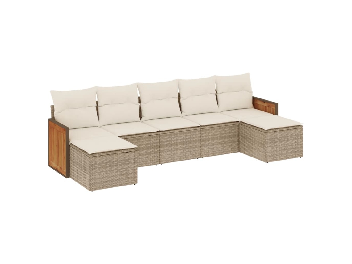 Conjunto de 7 Sofás para Jardim com Almofadões Vime Pe Bege MAISON EXCLUSIVE (7 pcs)