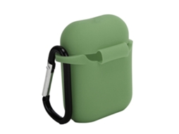 Funda de silicone para auriculares iOS 1/2 com mosquetão anti-perda, verde