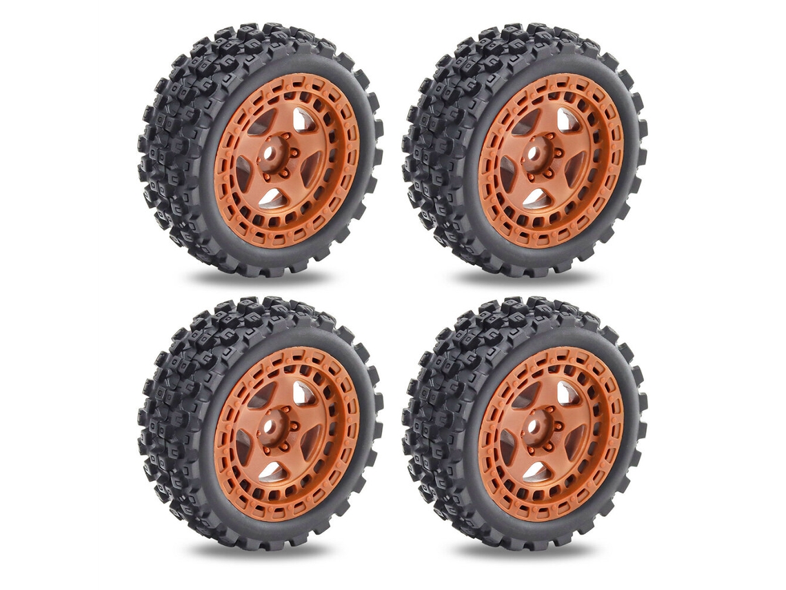 Conjunto de 4 Rodas e Pneus Castanho Melhorado para Carros Rc Arrma 1/18 2s Typhon Grom Peças de Substituição e Acessórios. MDUG