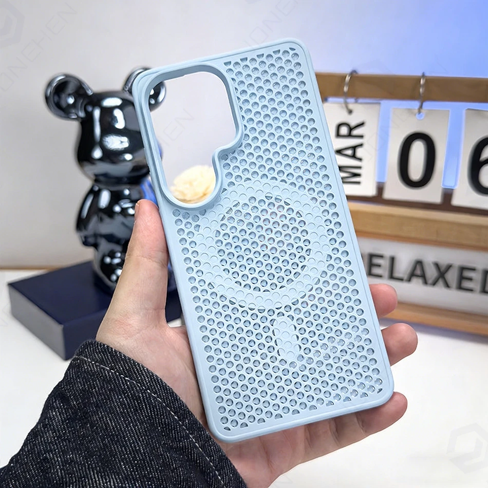 Capa Magnética Para Celular (azul Claro Para Galaxy S24 Ultra) Com Estrutura De Dissipação De Calor Em Formato De Colmeia.