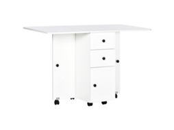 Mesa De Jantar Dobrável Com Rodas Abatível Com 2 Gavetas E Armário Auxiliar Multifuncional 120x60x76,5cm Branco