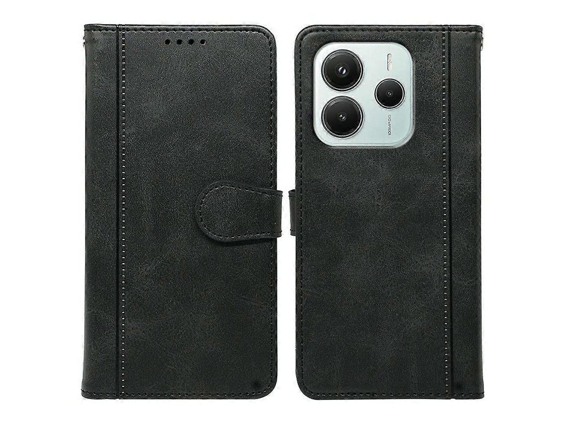 Capa De Couro Com Textura De Bezerro Estilo Livro Para Xiaomi Redmi Note 14 4g (163,25 Mm) Preta