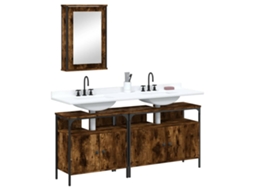 Vidaxl 3 Pcs Conjunto De Móveis Wc Madeira Processada Carvalho Fumado