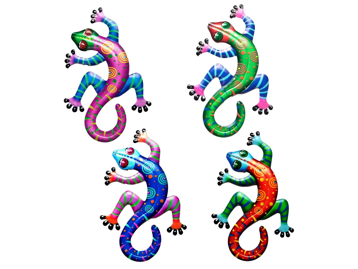4 Peças de Arte de Parede de Lagarto de Metal Decoração de Parede 3D Colorida para Jardim NEVEANCE