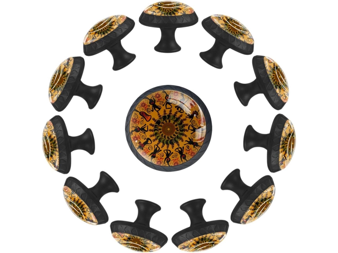 Puxadores E Maçanetas Redondas Para Armários De Cozinha, Conjunto De 12 Peças, Com Estampa De Mandala Africana E Flor