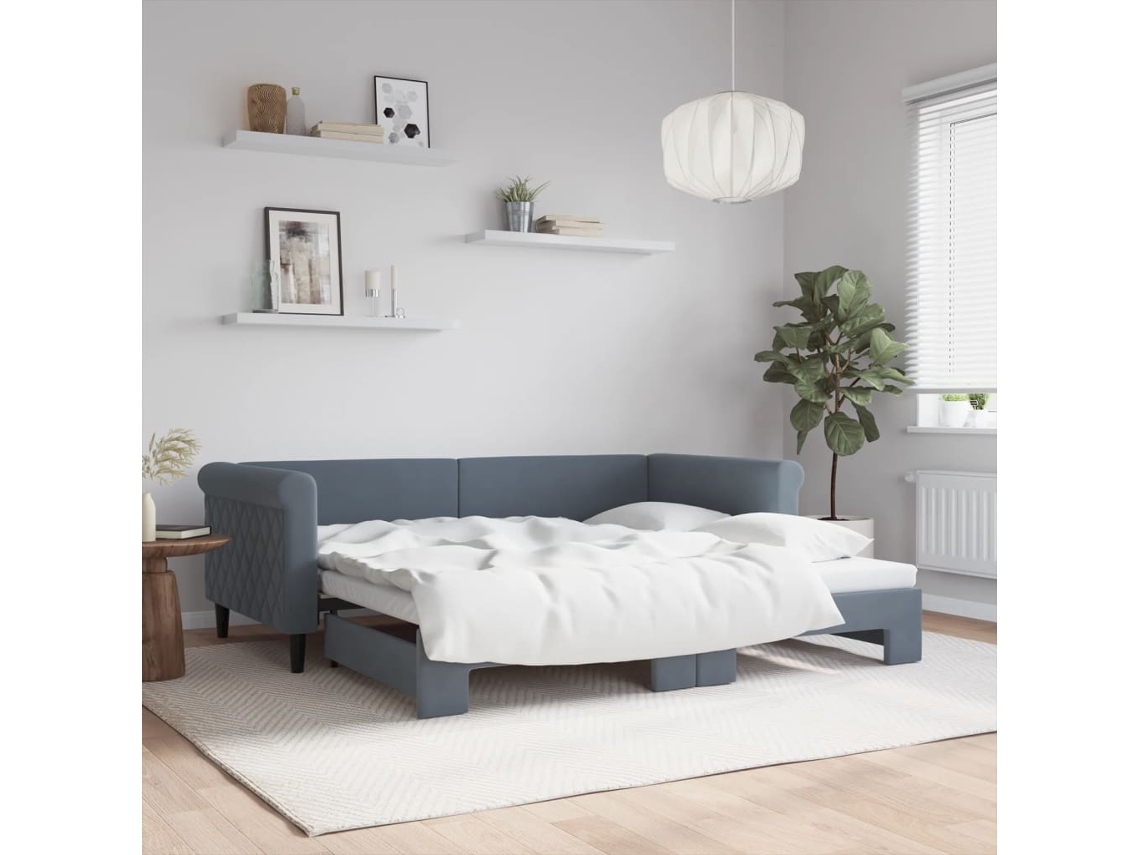 Vidaxl Sofá-cama Com Gavetão 90x190 Cm Veludo Cinzento-escuro