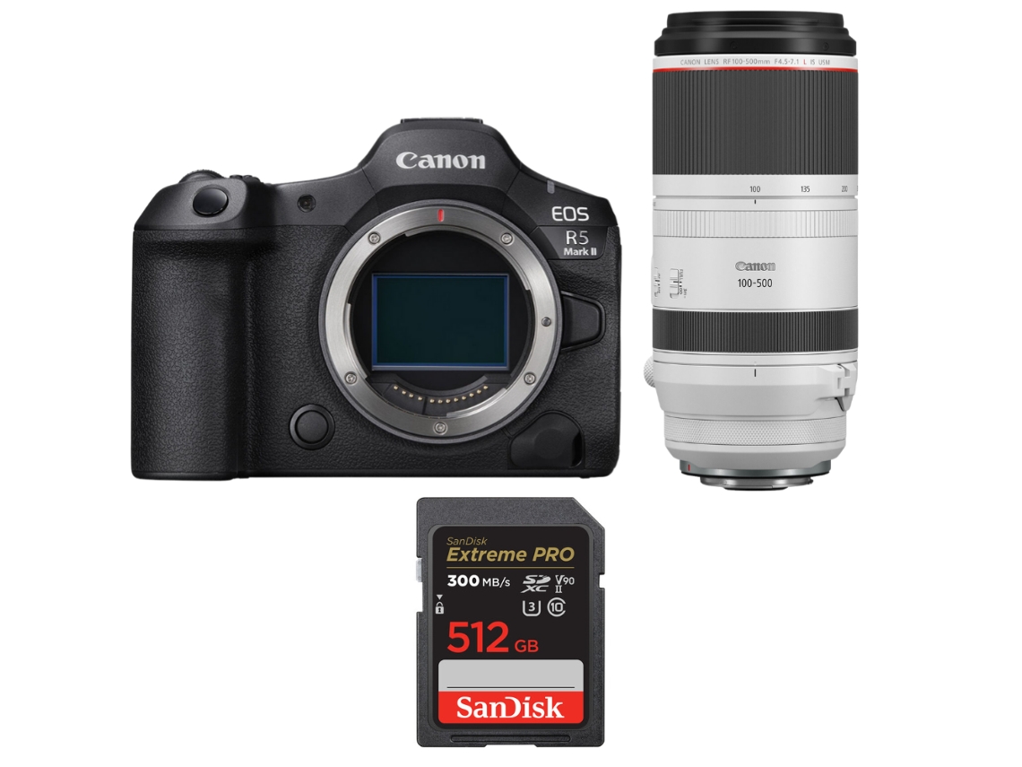 Eos R5 Mark Ii + Rf 100 500mm F/4.5 7.1 L Is Usm + 1 Sandisk 512gb Uhs ii 300mb/s + Ebook “20 Dicas para Fotos Que Impressionam” CANON