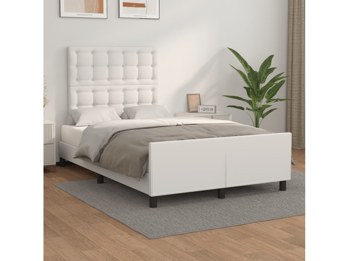 Vidaxl Estrutura De Cama Sem Colchão 120x190cm Couro Do Falso Branco