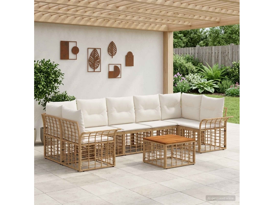 Vidaxl Conjunto De Sofás Para Exterior 8 Unid. Natural E Branco Creme